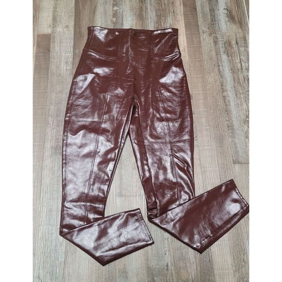 Spanx Faux Patent Leather Leggings Medium Burgundy Red - Picture 2 of 8